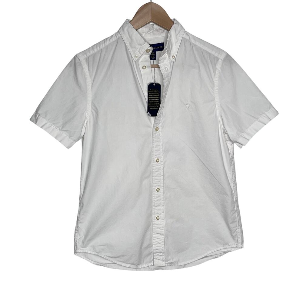 Ralph Lauren Boys White Oxford Shirt L 14-16 Short Sleeve Pony NWT Cotton
